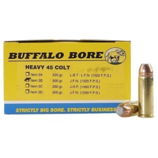 Buffalo Bore, 45 Colt (Long Colt) Ammo, +P 300 Grain High Velocity Jacketed Flat Nose, Box of 20