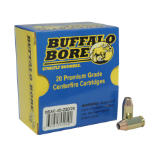 Buffalo Bore, 45 ACP Ammo, +P 230 Grain Jacketed Hollow Point, Box of 20