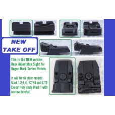 Ruger, Factory New Version Take Off Adjustable Rear Sight, Black Outline, Fits Ruger Mark 1/2/3/4/IV Pistol