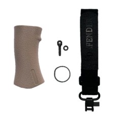 Defender Tactical, Rear Grip Enhancement Kit, Fits Bird's Head Grip - Blackout Logo / FDE Sleeve